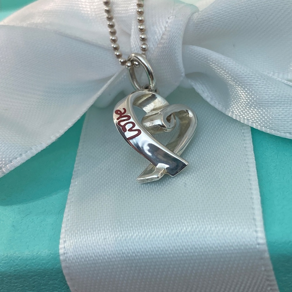 Tiffany & Co. Paloma Picasso Red Enamel Love Heart Necklace Sterling Silver 16” - Picture 4 of 8